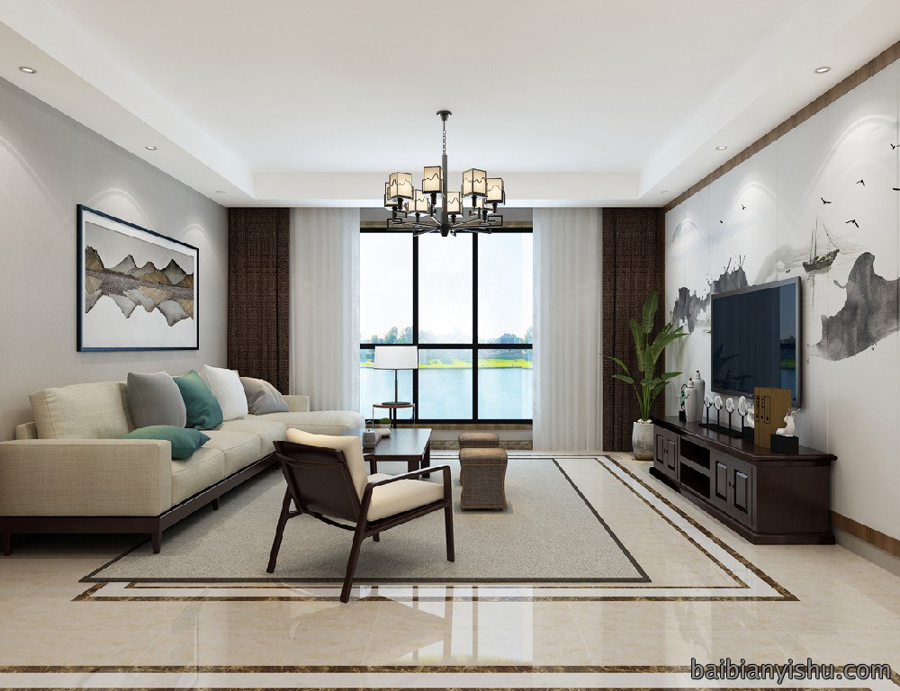 广电天韵180㎡四居室新中式装修效果图