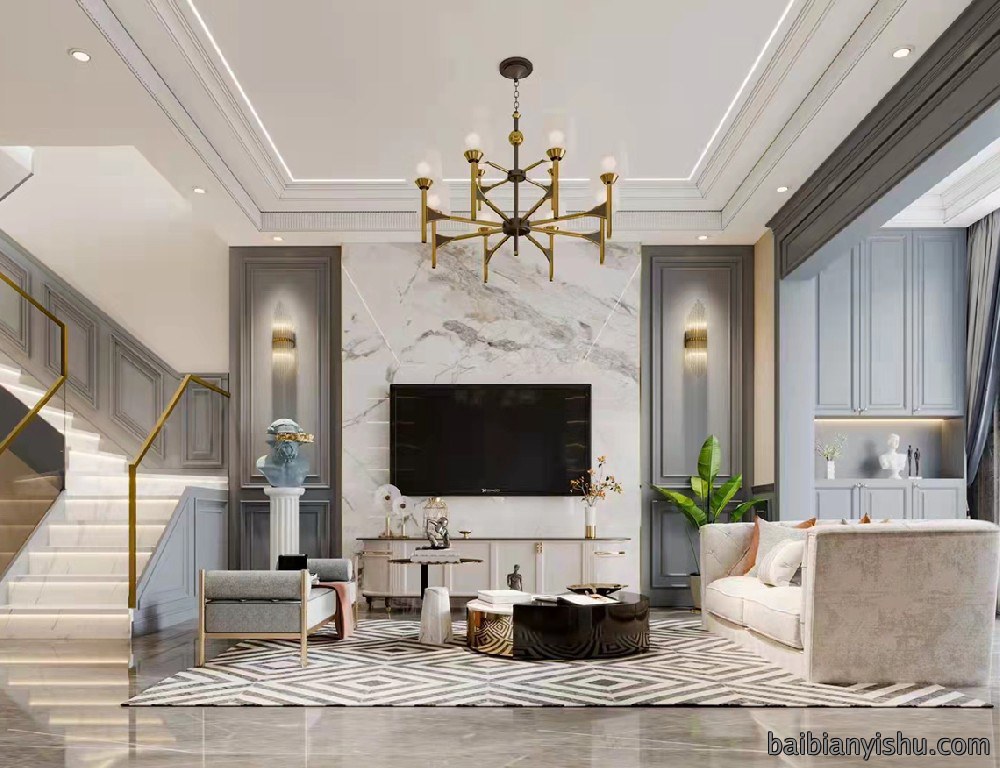 山顶御鑫城240㎡复式美式风格效果图